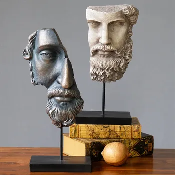

Resin Half Face Statue Abstract Statuettes Freud Face Prometheus Face Mask Sculpture for Office Vintage Home Decoration