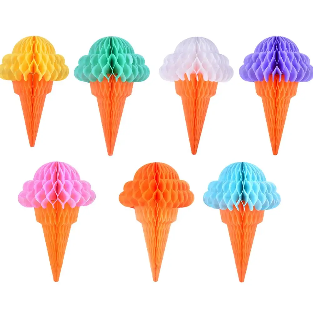 Ice Cream Summer Party Decoration Honeycomb Hanging Decor Boy Birthday Baby Shower Tropical Hawaiian Ice Cream Banner Supplies