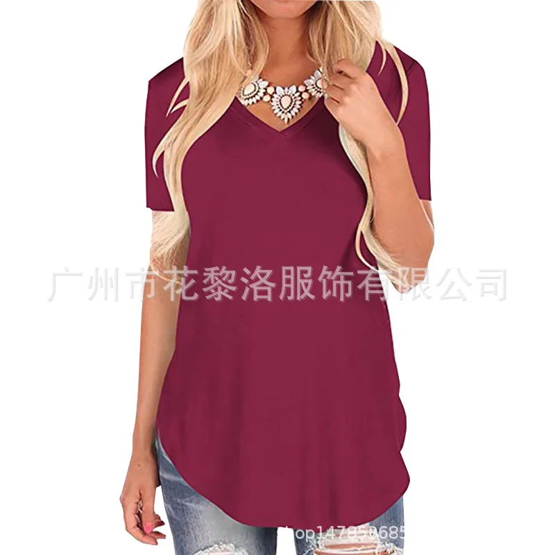 

2020 Summer Spring V-neck Short Sleeve Swallow Tail Loose T-shirt 10 Colors 5