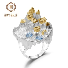 GEM'S BALLET Halloween Horror Story 925 Silver Gold Plated Natural Blue Topaz Handmade Gemstone Rings For Women Fine Jewelry