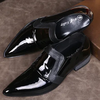

Chaussure Homme Men Loafers Shoes Genuine Leather Slip-on Pointed Toe British Style Loafers Full Grain Leather Cow Leather Solid