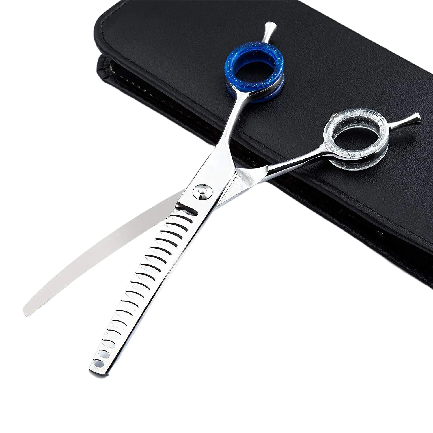 

7 Inch Silver Double Handed Japanese Stainless Steel Pet Hair Thinning Shears Dog Grooming Scissors Curved