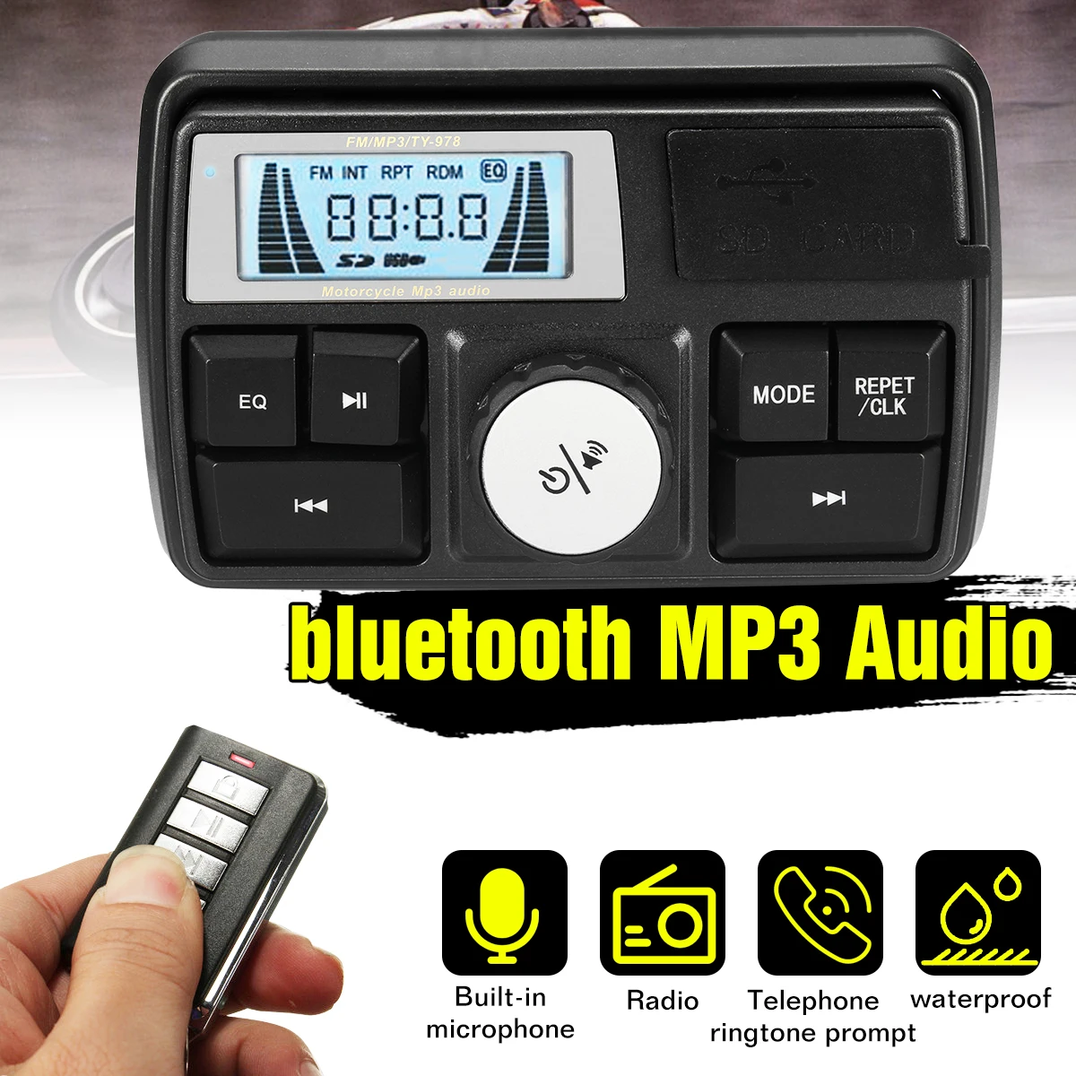 Мотоцикл аудио FM MP3 звуковая система Противоугонная bluetooth водонепроницаемый DC 12 В ЖК-дисплей многофункциональный MP3 аудио