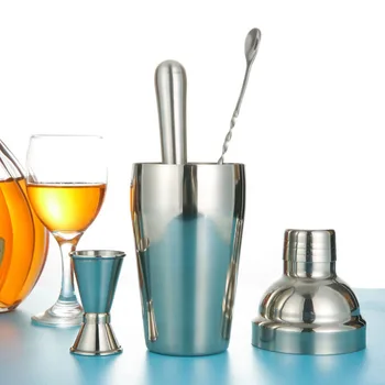 

5pcs Cocktail Shaker Set Bar Tool Non-slip Milk Tea Pot Silver Multi-function Bartending Kit Wine Mixer Stainless Steel