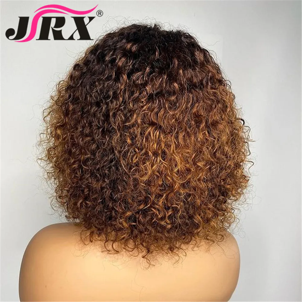 Human Hair Wigs Jerry Curly Human Hair Wigs with Bangs Full Machine Made Wigs Highlight Honey Blonde Colored For Women Peruvian Remy Hair