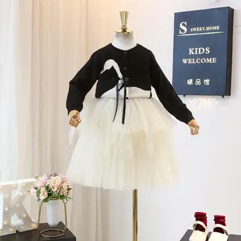 

12.22th Girl Spring Sets 2020 Knitted long sleeve cardigan Irregular mesh skirt Little girl Sets Size 110-150cm Kids Clothes