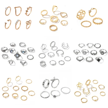 11pcs/set Vintage Women Snake Aesthetic Flower Rings Set Black Crystal Fashion Party Ring for Women Finger Wedding Jewelry 2021