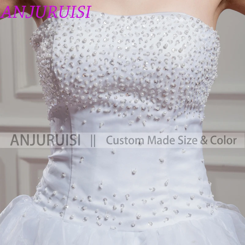 ANJURUISI свадебное платье трапециевидной формы без бретелек vestidos de noiva robe de mariage органза свадебное платье с бисером Vestido De Novia