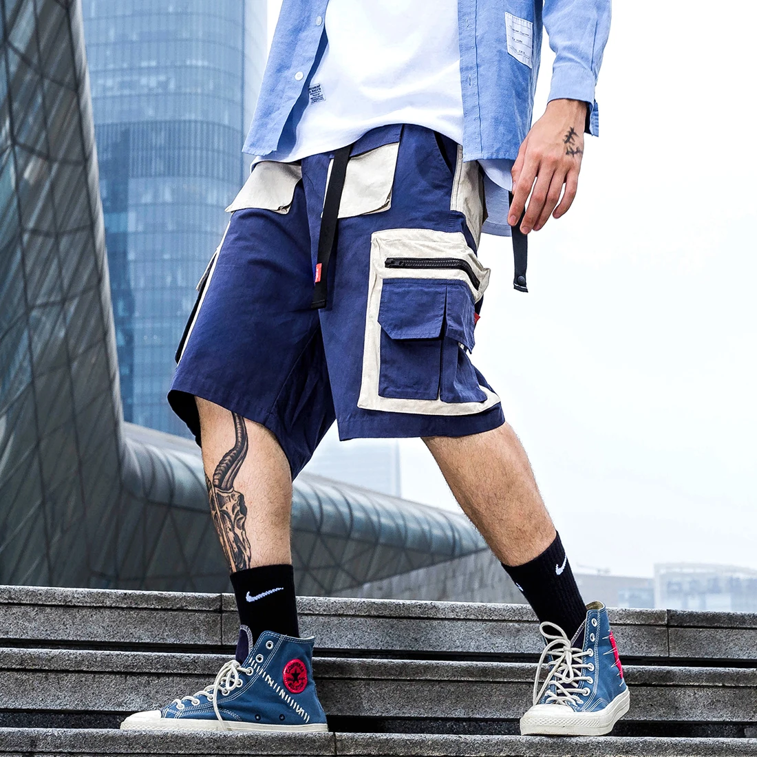 Мужские шорты Карго Цветные Лоскутные Летние повседневные по колено уличная хип хоп шорты мужские карманы короткие Jogger