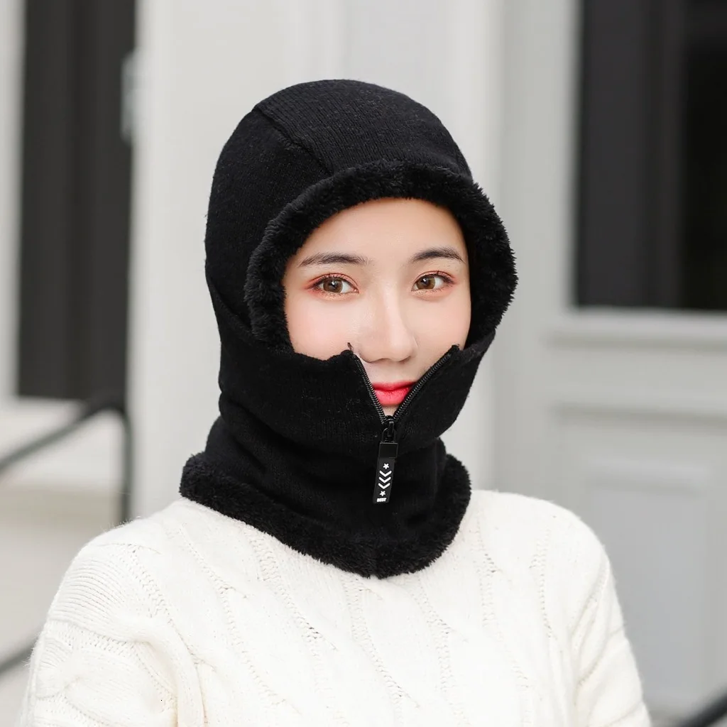 Skullies Beanies женская вязаная шапка шарф женские зимние шапки для женщин капот однотонная Балаклава маска Feminino Beanie Hat cap