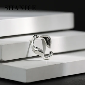 

SHANICE Women Real 925 Sterling Silver Ring Old irregular wave pattern Open Ring Vintage Style Jewelry Punk Party