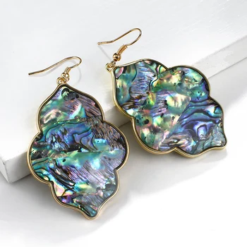 

AENSOA Abalone Shell Geometric Drop Earrings Natural Shell Big Long Hanging Earrings For Women New Zealand Abalone Shell Jewelry