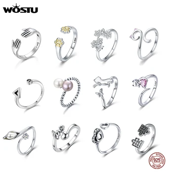 

WOSTU Real 925 Sterling Silver 20 Style Women Ring Finger Adjustable Size Wedding Engagement Open Rings Fashion Silver Jewelry