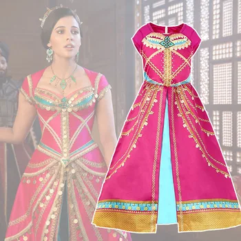 

Movie Aladdin Jasmine Princess Embroidery Cosplay Costume Women Girls dancing unifom Jasmine Dresses Halloween Party Costume