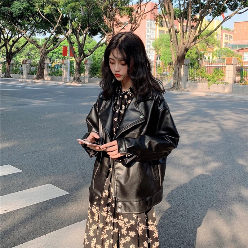 2019 корейская женская куртка из искусственной кожи кожаная байкерская для женщин