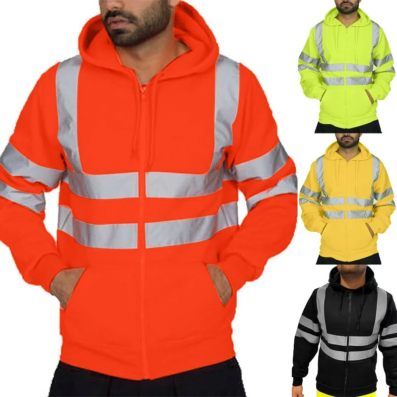 

Reflective Jacket High Visibility Running Waistcoat Night Riding Safety Winter Jacket Men Reflective Vest Hoodie Plus Size