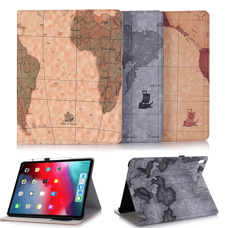 

Map tablet case for iPad pro 12.9 2018 funda full body for iPad pro 11 case with apple pencil holder card slot protector shell