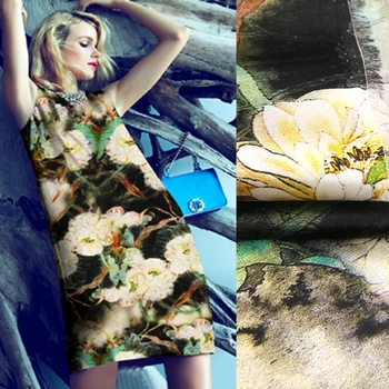

118CM Wide 19MM 93% Silk & 7% Spandex Big Floral Print Stretch Gorgeous Silk Satin Fabric for Dress Cheongsam Shirt Jacket D1095