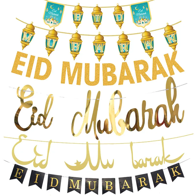 Party Decorations EID MUBARAK Banner Glitter EID Star Moon Letter Paper Bunting Garland Islamic Muslim Mubarak Ramadan Decoration Party Supplies
