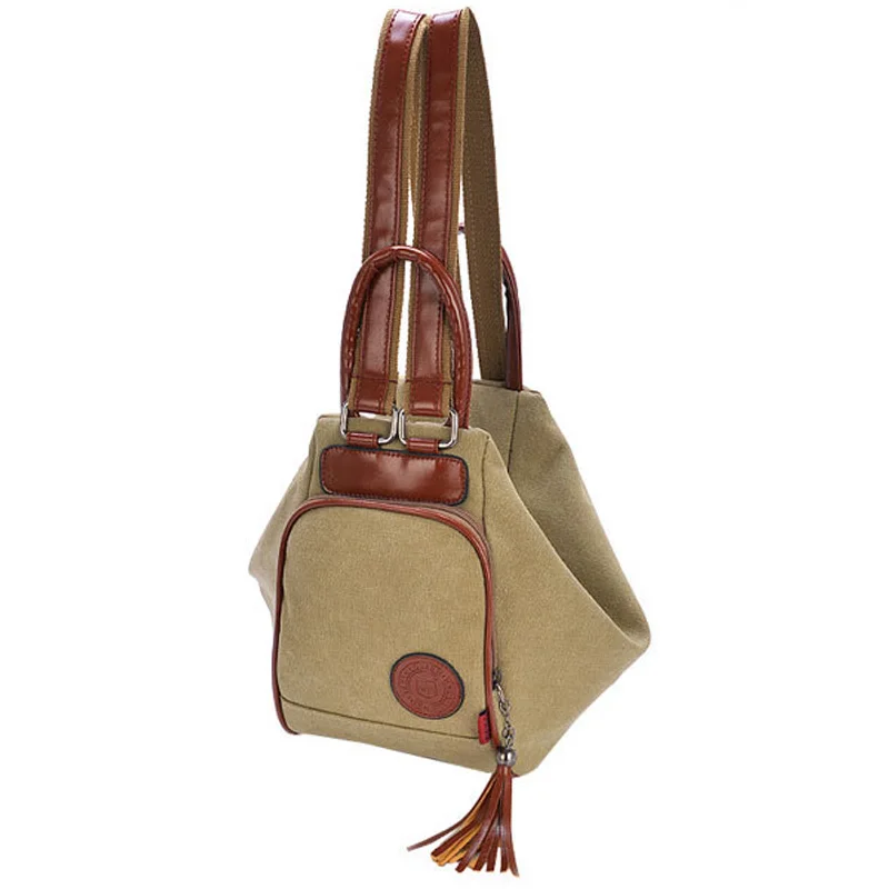

ABSF Washed Canvas Bag Ladies Double Back Multi-Function Backpack Fringed Canvas Shoulder Bag