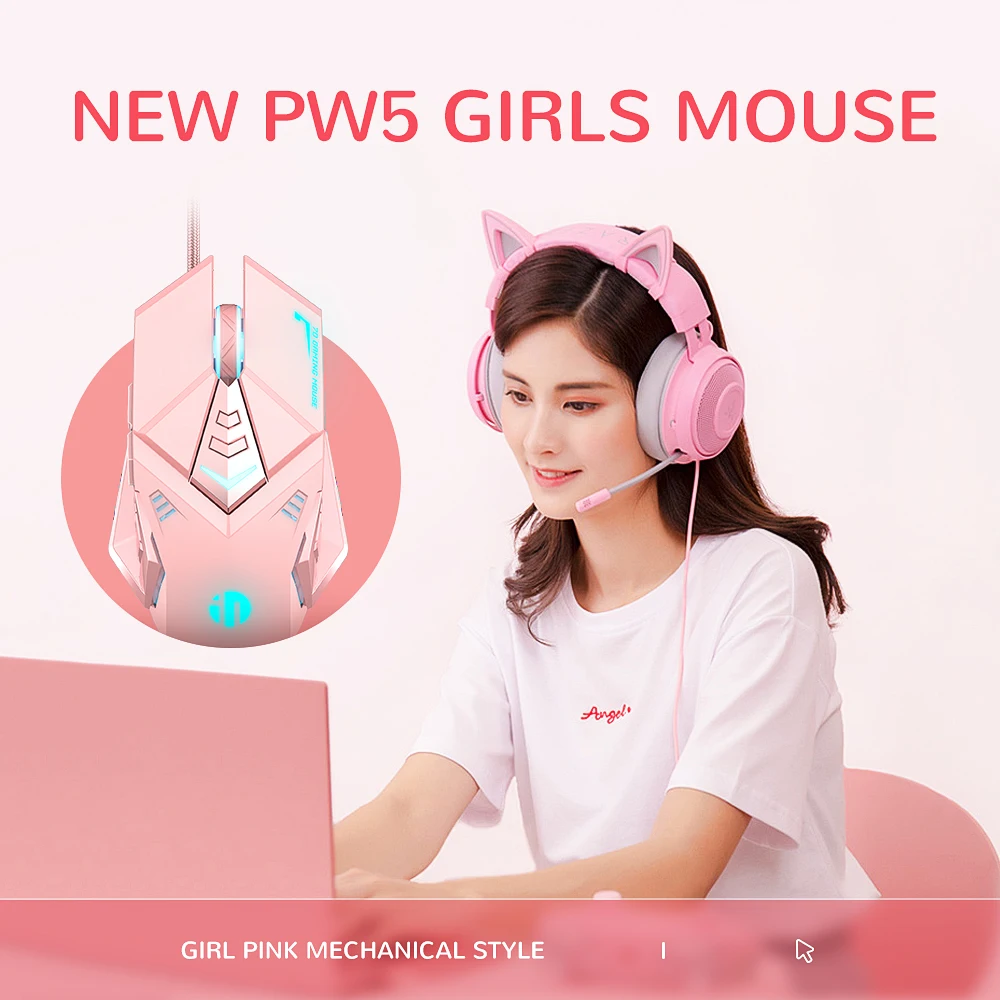Wired USB Gaming Mouse Pink Mute RGB Gamer 7 Buttons Mice Optical Office Computer Mouse For Desktop Laptop Ergonomic Game Mouse 2