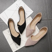 Women's Flat Shoes Pink Black Solid Color Suede Pointed Toe Office Ladies Flat Heels 1