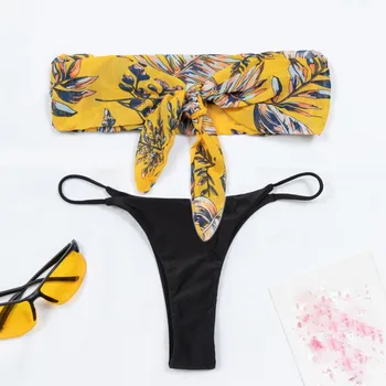 

#Z2 Bandeau Bikini Swimwear Women Swimsuit Sexy Bow Knot Bikini Set Push Up Bathing Suit Female Brazilian Print Swimsuit 2020