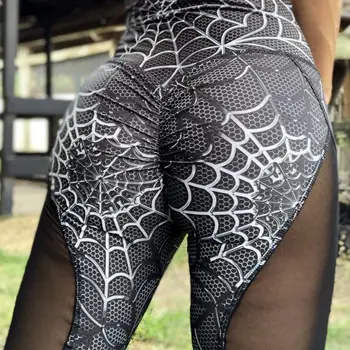 

Black Dark Web Spider Print Leggings High Waist Mesh Fitness Female Leggings Breathable Patchwork workout Gym leggings mujer