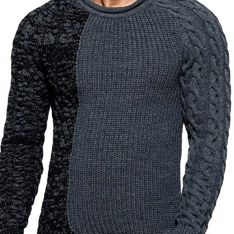 Shujin Men's Fashion Round Neck Personality Color Matching Wild Pullover Slim Sweater versatile pullover slim sweater