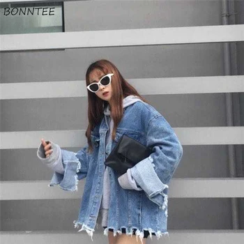 

Jackets Women Spring Summer Trendy Holes Long Sleeves Ulzzang Loose Female Korean Style Harajuku Womens Clothing Chic Casual