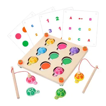 

2 in 1 Kids Wooden Fishing Turtle Memory Chess Game Education Tools For Baby 72XC