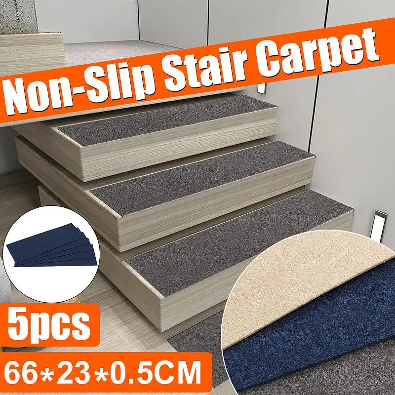

5Pcs/set Stair Pads 66x23x0.5CM Anti-slip Stair Pads Carpet Mat Sticky Bottom Repeatedly-use