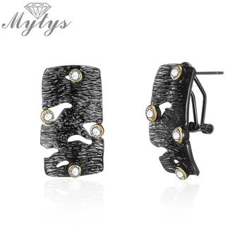 

Mytys 2 Style Geometric Square Hollow Tree Bark Antique Statement Earrings for Women Crystal Jewelry CE614 CE615