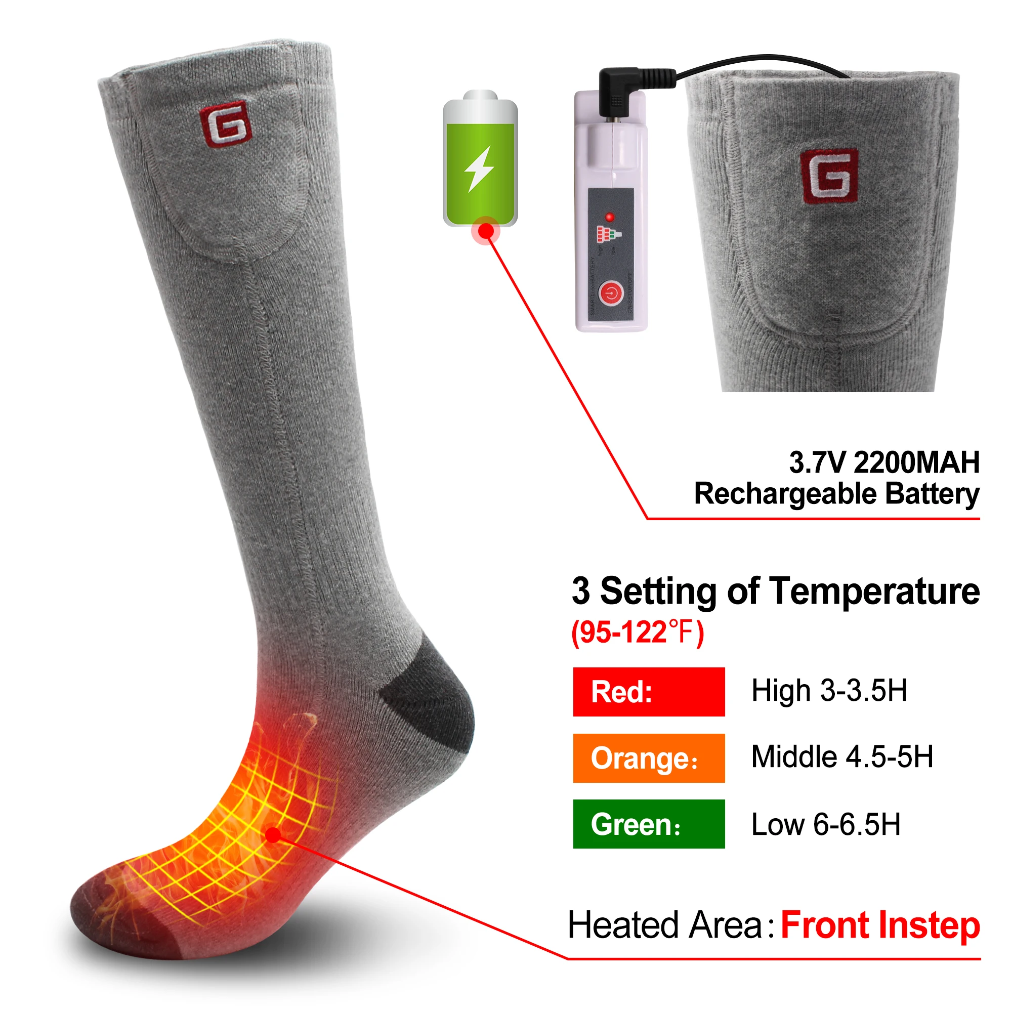 3.7V Winter Heated Socks Best Rechargeable Battery Operated Electric Socks Unisex Foot Warmers Thermal Socks Can Be Washed