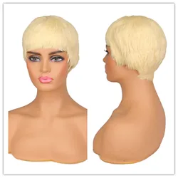 SuQ Women's Short Blonde Wig Synthetic Natural Hair Cosplay Party Pixie Cut Straight Heat Resistant Wigs For Women