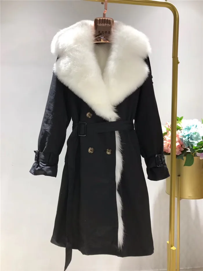 Зимнее женское элегантное пальто из натурального меха, Женская парка с подкладкой из лисьего меха, двубортная ветровка, роскошное Женское пальто из лисьего меха