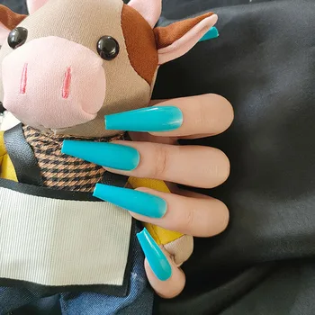 

24pcs/box fake long fingernail with glue Super long blue ballet wear manicure False nails Forms for nail extension
