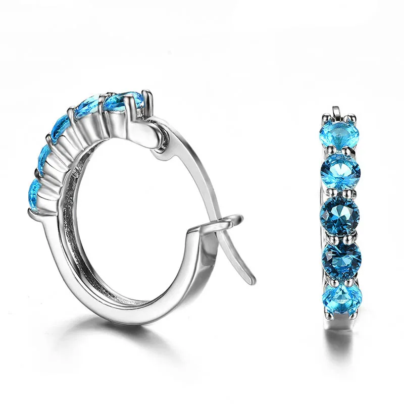 Jellystory, классические серьги Siver, 925, ювелирные серьги, круглый Изумруд, сапфир, рубиновый аметист, серьги-кольца для женщин, свадебные, вечерние, подарки - Цвет камня: blue