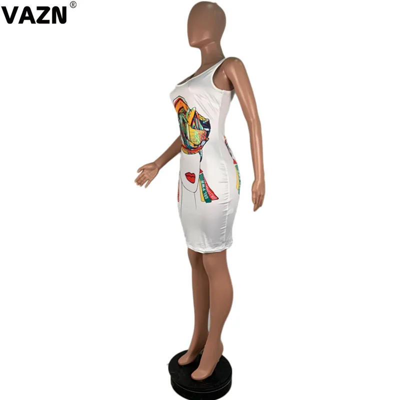 VAZN DAN8174 Новое офисное высококачественное винтажное платье для молодых девушек с надписью, сексуальная модная женская мини-повязка без рукавов с мультяшным принтом