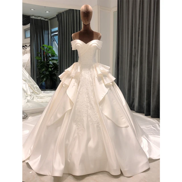 SL6809 elegant wedding dress for bride 2021 ball gown bridal tail satin wedding gowns ruffles dress women plus size 1