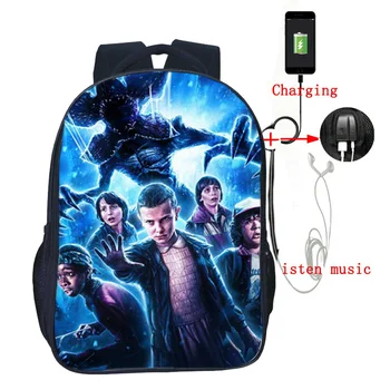 

Stranger Things Season 3 Backpack Multifunction USB Charging Headphone Jack Laptop Bags Teens Students School Travel Rucksack