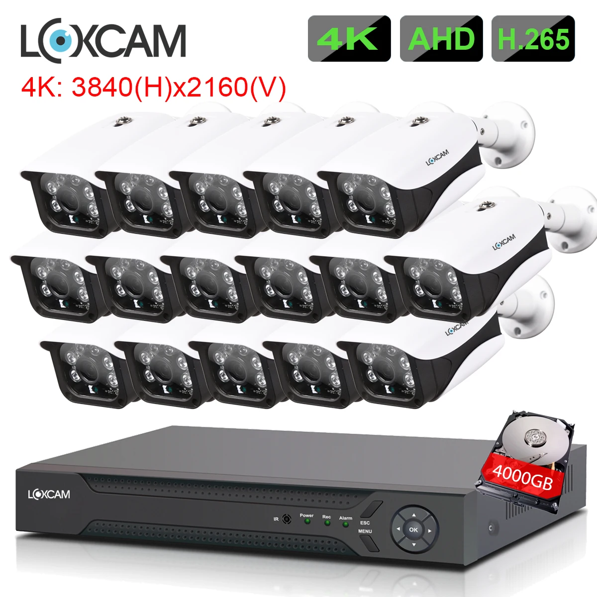 LOXCAM H.265+ 16CH 4K Ultra HD CCTV камера системы 8MP наружная IP66 Камера Безопасности ИК ночного видения камера видеонаблюдения комплект