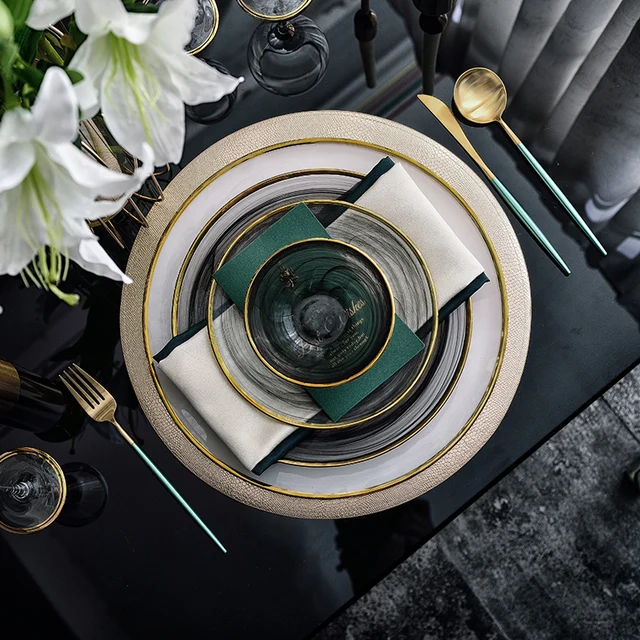 Teal Modern Luxury European Creative Round Glass Tableware Set 2