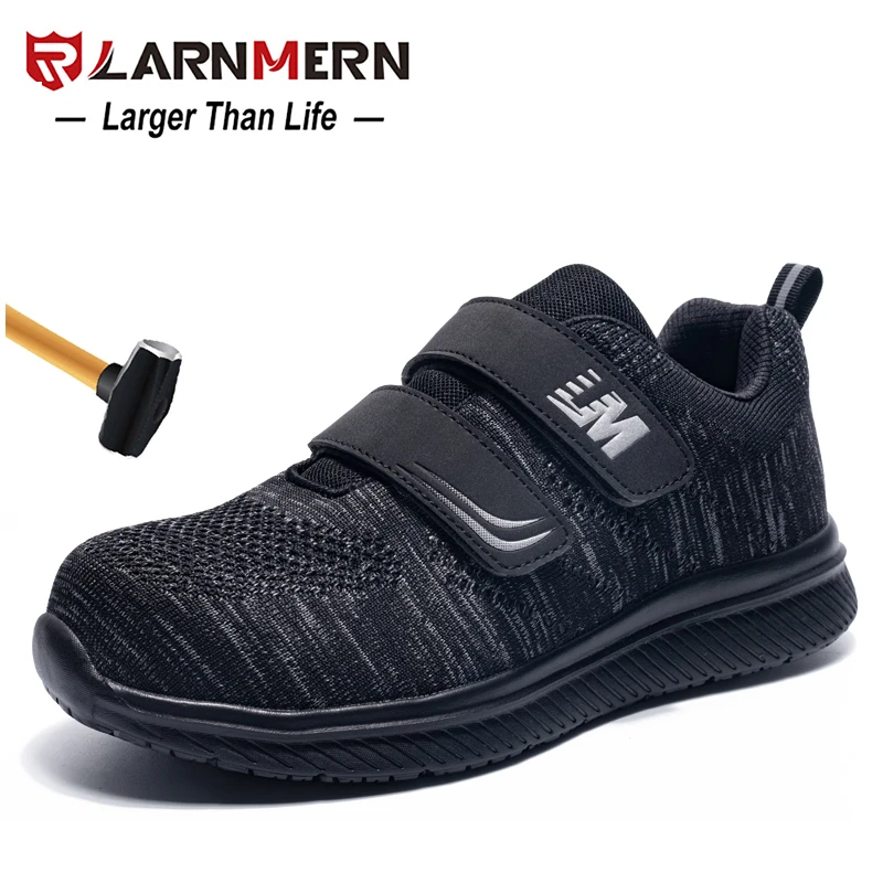 LARNMERN Mens Steel Toe Work Shoes Safety Shoes Lightweight Breathable Anti-smashing Anti-puncture Non-slip with Velcro
