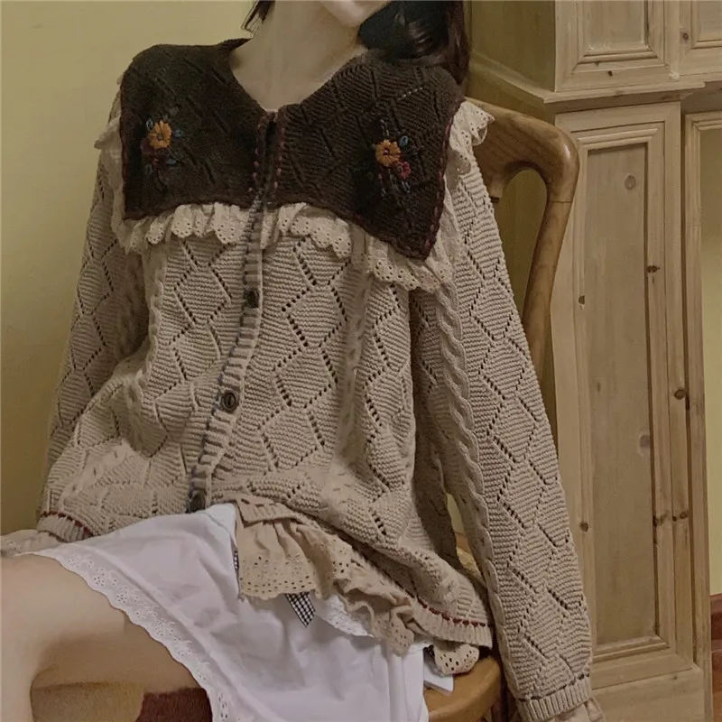Vintage Ladies Knitted Cardigans Sweaters Women Long Sleeve Korean Retro Fashion Slim Tops Cardigans 2021 Autumn Winter