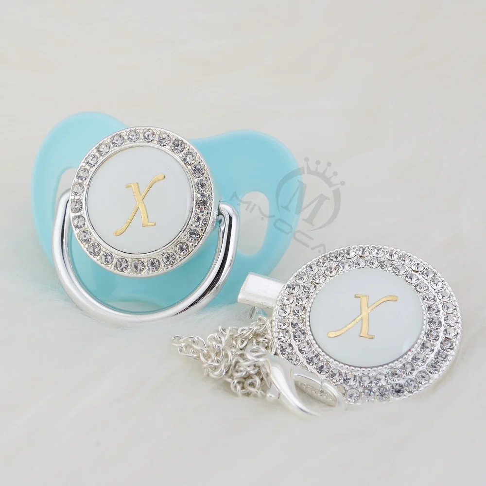 BLING silver bling name Initial letter X elegant pacifier and pacifier clip BPA free dummy bling baby shower SGS pass LX-1