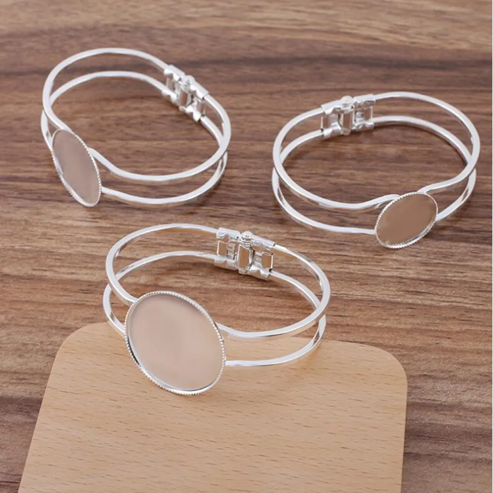 

20pcs Silver Plated 20 25 30 mm Blank Bangle Base Findings Cuff Bracelet Cabochon Cameo Tray Bezels Settings For Jewelry Making