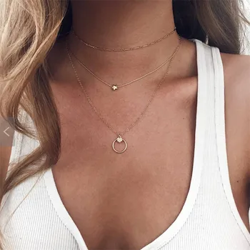 

WUKALO Bohemian Star Heart Multi Layered Necklace Women Choker Vintage Round Geometric Pendant Necklace Collier Collares