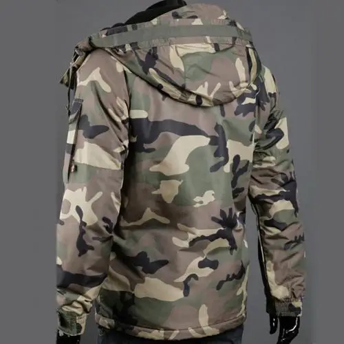 Army Green Модная зимняя ветровка, Теплая мужская куртка, пальто, утолщенная камуфляжная куртка с карманами, на молнии, с длинным рукавом, пальто для мужчин, одежда - Цвет: Army Green
