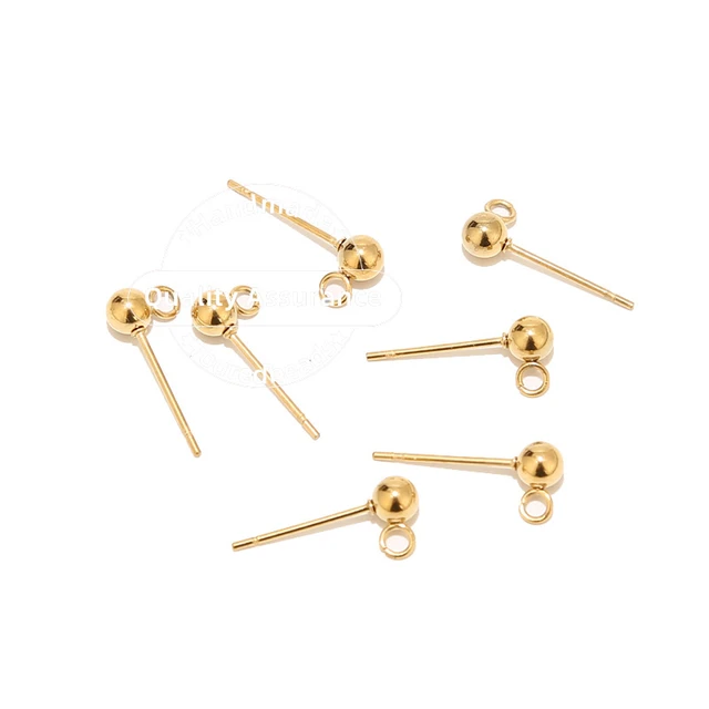 Earring Post with 6mm Ball, Gold-Plated (72 Pieces)